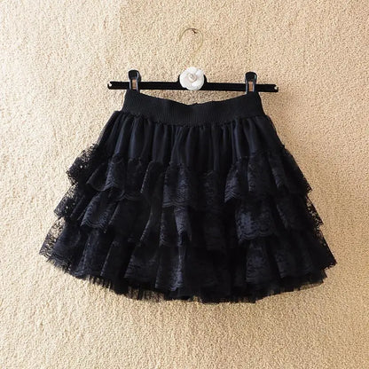 LVSANW Elastic Gothic Lace Tutu Skirt Women Black Mesh Detail Petticoat Sexy Mini Tulle Skirts Party Club Wear Dancer