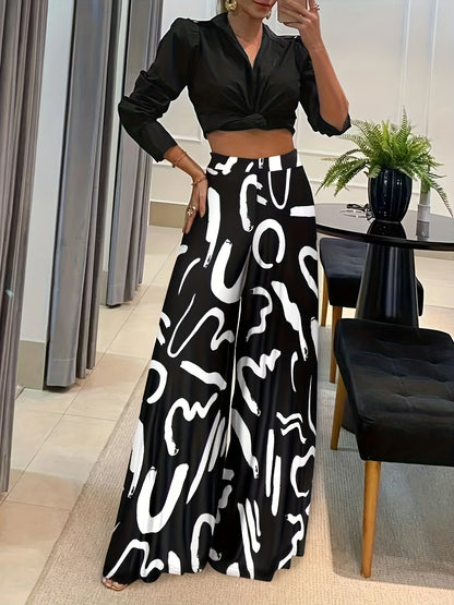 LVSANW Elegant And Versatile For All Seasons, New Geometric Printed Loose Fit Straight Leg Wide Leg Pants, Fashionable Long Pants