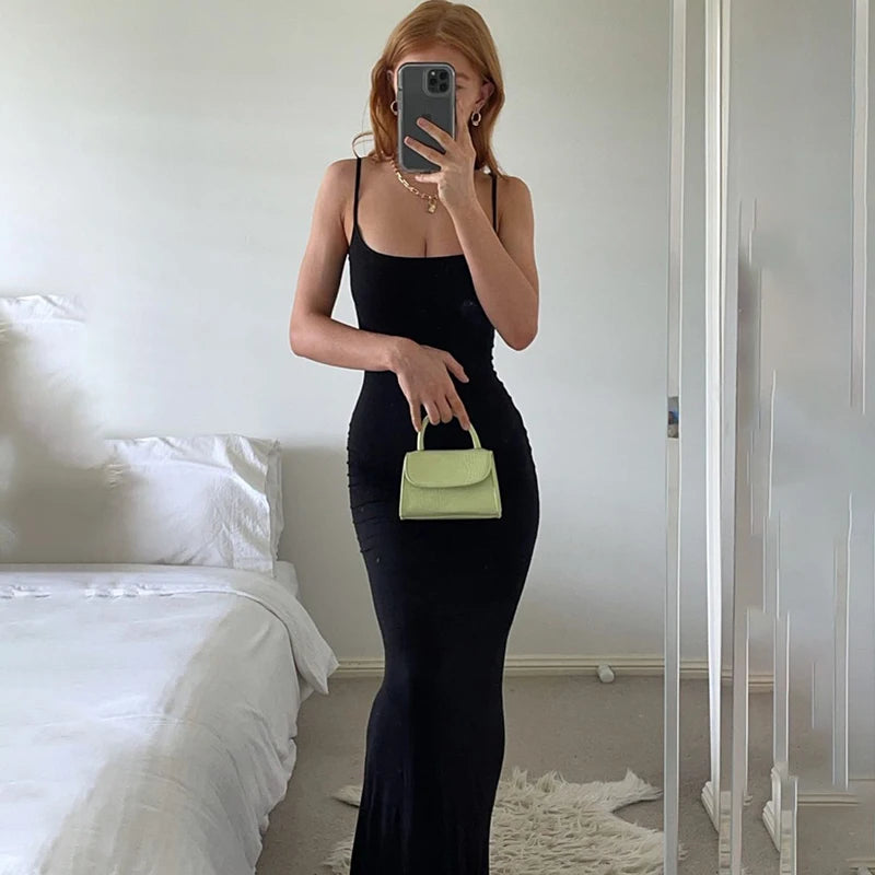 LVSANW Elegant Bodycon Maxi Dress Women Summer 2024 Sleeveless Backless Sexy Outfits Party Club Sundress Black Birthday Dresses Clothes