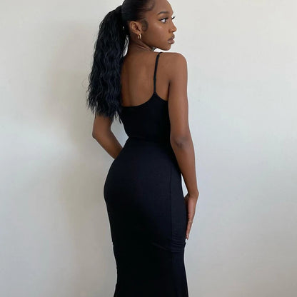 LVSANW Elegant Bodycon Maxi Dress Women Summer 2024 Sleeveless Backless Sexy Outfits Party Club Sundress Black Birthday Dresses Clothes