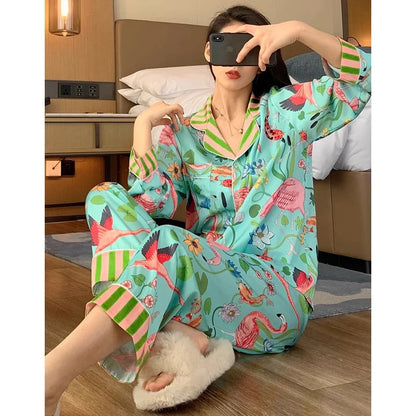 LVSANW Elegant Design Bird of Fire Cartoon Print Women's Pajamas Fashion Y2k Classical Lounge Sleepwear 2024 New Spring/Fall Housewear