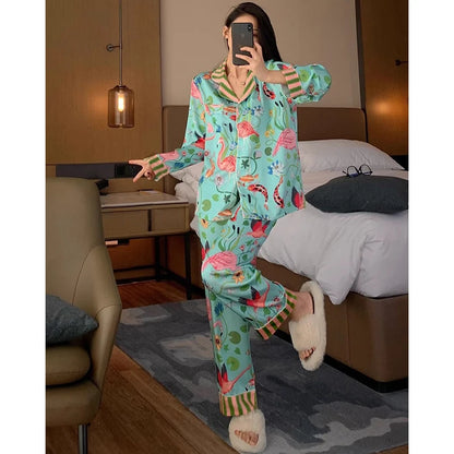 LVSANW Elegant Design Bird of Fire Cartoon Print Women's Pajamas Fashion Y2k Classical Lounge Sleepwear 2024 New Spring/Fall Housewear