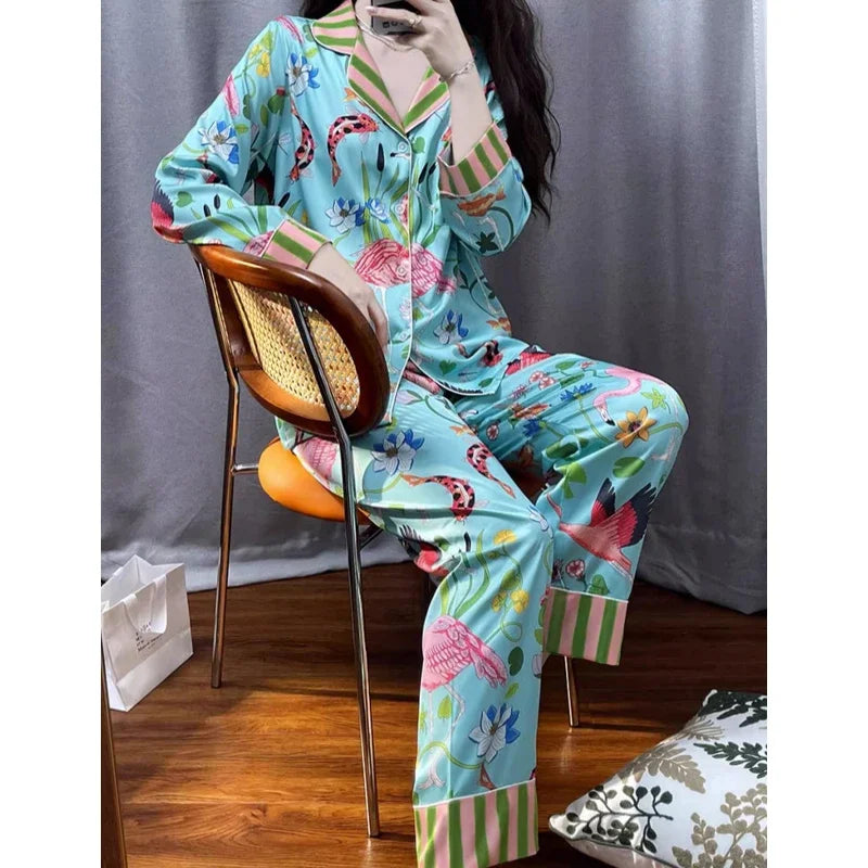 LVSANW Elegant Design Bird of Fire Cartoon Print Women's Pajamas Fashion Y2k Classical Lounge Sleepwear 2024 New Spring/Fall Housewear