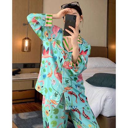 LVSANW Elegant Design Bird of Fire Cartoon Print Women's Pajamas Fashion Y2k Classical Lounge Sleepwear 2024 New Spring/Fall Housewear