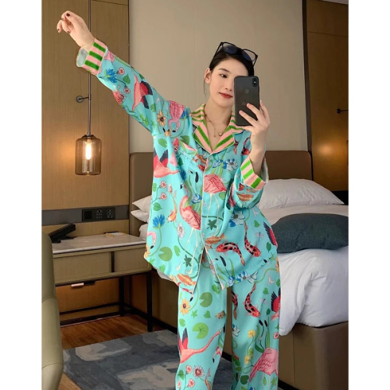 LVSANW Elegant Design Bird of Fire Cartoon Print Women's Pajamas Fashion Y2k Classical Lounge Sleepwear 2024 New Spring/Fall Housewear