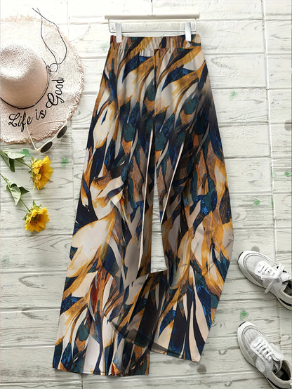 LVSANW Elegant Geometric Printing, Fashionable All Season New Street Loose Fit Wide Leg Pants, Fashionable Long Pants