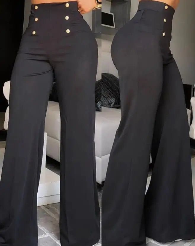 LVSANW Elegant High Waist Wide Leg Bootcut Pants 2024 Summer European & American Fashion Simple Women's Flared Trousers