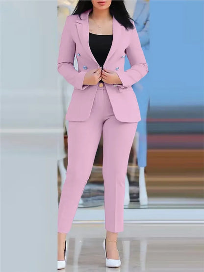 LVSANW Elegant Office Lady Two Piece Sets New Autumn Winter Women Fashion Notched Neck Long Sleeve Blazer & High Waist Work Pants Suit