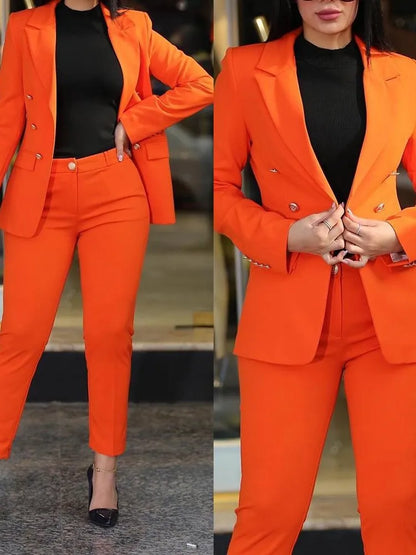 LVSANW Elegant Office Lady Two Piece Sets New Autumn Winter Women Fashion Notched Neck Long Sleeve Blazer & High Waist Work Pants Suit