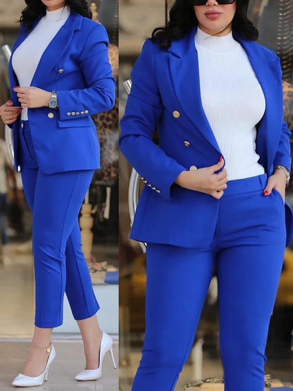 LVSANW Elegant Office Lady Two Piece Sets New Autumn Winter Women Fashion Notched Neck Long Sleeve Blazer & High Waist Work Pants Suit