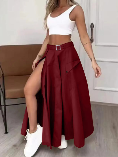 LVSANW Elegant Skirts For Women Clothing Trend 2025 Casual Spring Summer Fashion High Waist Irregular Zipper Pockets Female Long Skirt