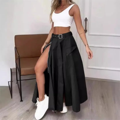 LVSANW Elegant Skirts For Women Clothing Trend 2025 Casual Spring Summer Fashion High Waist Irregular Zipper Pockets Female Long Skirt