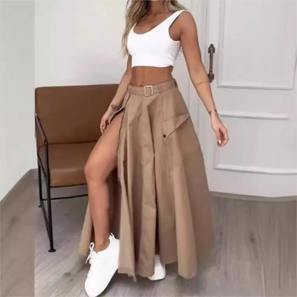 LVSANW Elegant Skirts For Women Clothing Trend 2025 Casual Spring Summer Fashion High Waist Irregular Zipper Pockets Female Long Skirt