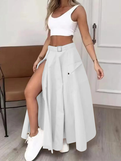 LVSANW Elegant Skirts For Women Clothing Trend 2025 Casual Spring Summer Fashion High Waist Irregular Zipper Pockets Female Long Skirt