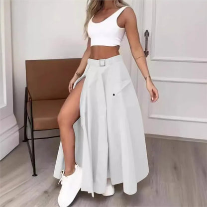 LVSANW Elegant Skirts For Women Clothing Trend 2025 Casual Spring Summer Fashion High Waist Irregular Zipper Pockets Female Long Skirt