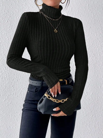 LVSANW Elegant Solid Basic Knitted Tops New Women Turtlneck Sweater Long Sleeve Casual Slim Pullover Fashion Simple Style Design