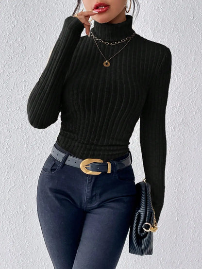 LVSANW Elegant Solid Basic Knitted Tops New Women Turtlneck Sweater Long Sleeve Casual Slim Pullover Fashion Simple Style Design