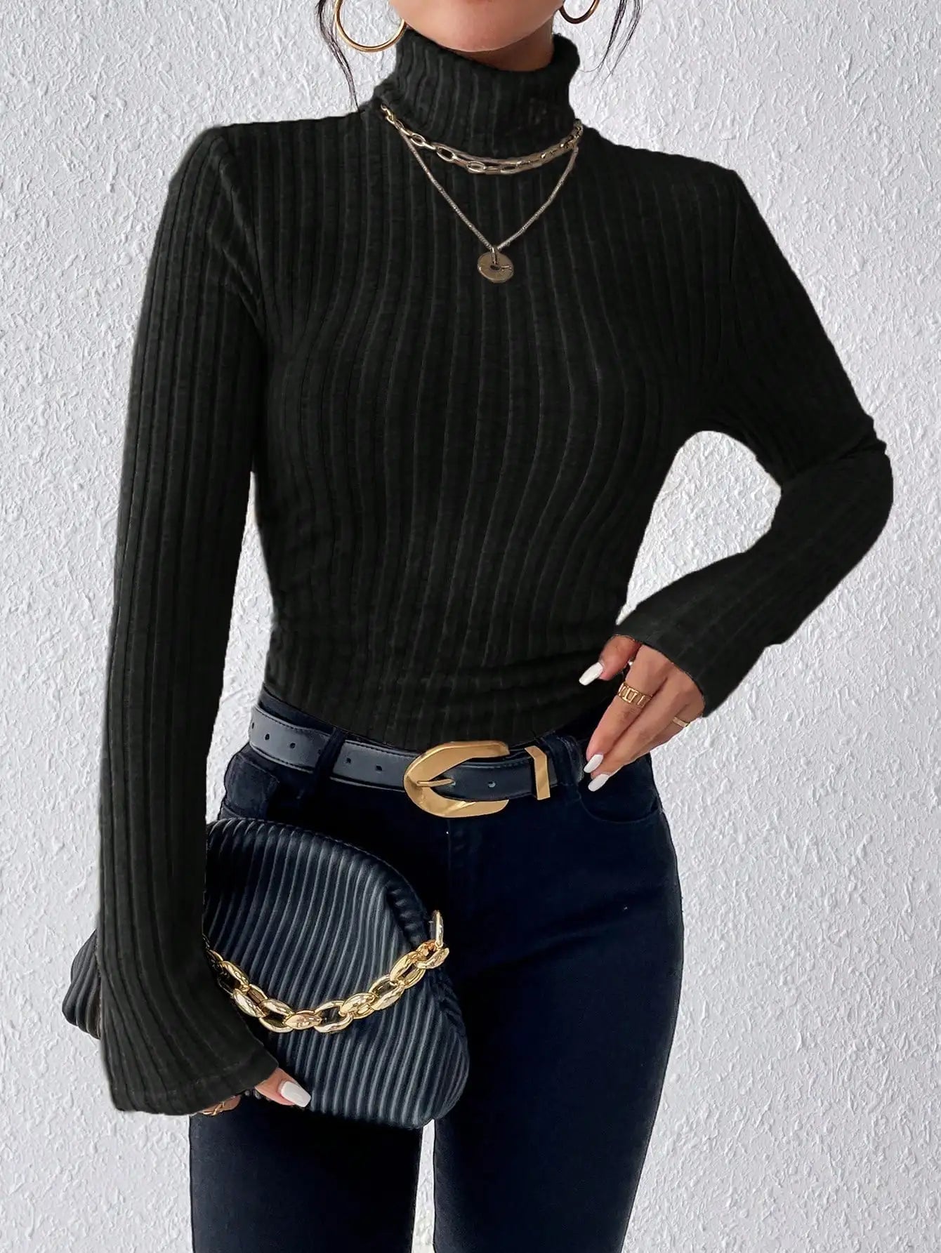 LVSANW Elegant Solid Basic Knitted Tops New Women Turtlneck Sweater Long Sleeve Casual Slim Pullover Fashion Simple Style Design