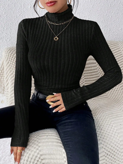 LVSANW Elegant Solid Basic Knitted Tops New Women Turtlneck Sweater Long Sleeve Casual Slim Pullover Fashion Simple Style Design