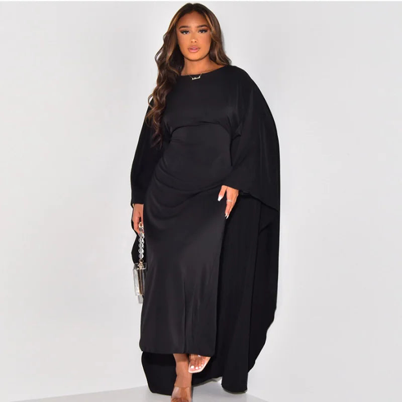 LVSANW Elegant Solid Women Party Dress 2024 Autumn Fashion O-neck High Waist Batwing Full Sleeve Long Dresses Female Slim Evening Robe