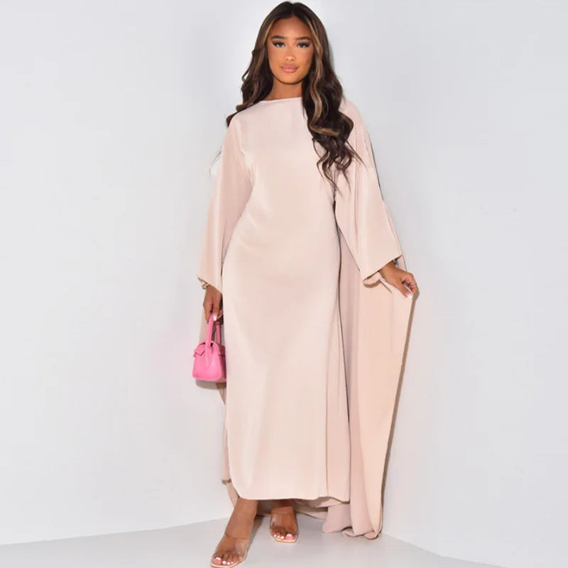 LVSANW Elegant Solid Women Party Dress 2024 Autumn Fashion O-neck High Waist Batwing Full Sleeve Long Dresses Female Slim Evening Robe