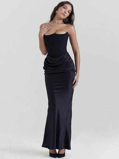 LVSANW Elegant Strapless Bodycon Sexy Maxi Dress Women Black Fashion Off-shoulder Sleeveless Backless Dresses Evening Party Vestido