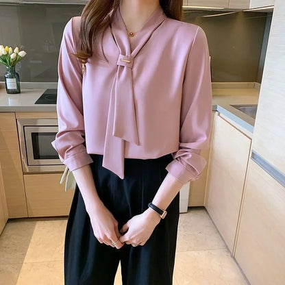 LVSANW Elegant White Chiffon Blouse Base Layer Top For Women New Style 2024 French Chic Small Shirt Stylish Early Spring Autumn Winter