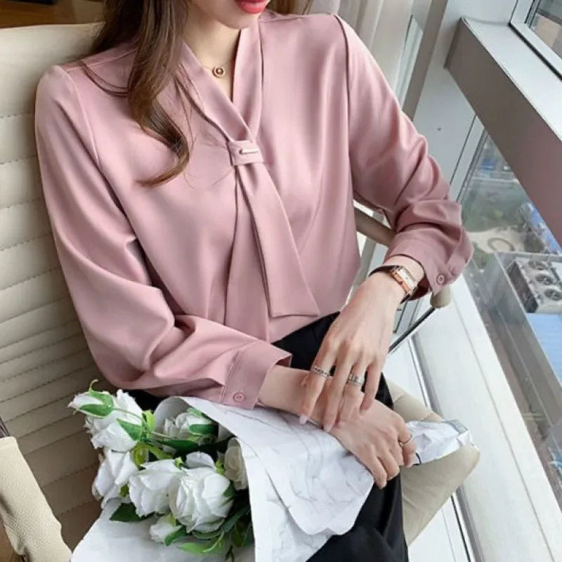 LVSANW Elegant White Chiffon Blouse Base Layer Top For Women New Style 2024 French Chic Small Shirt Stylish Early Spring Autumn Winter