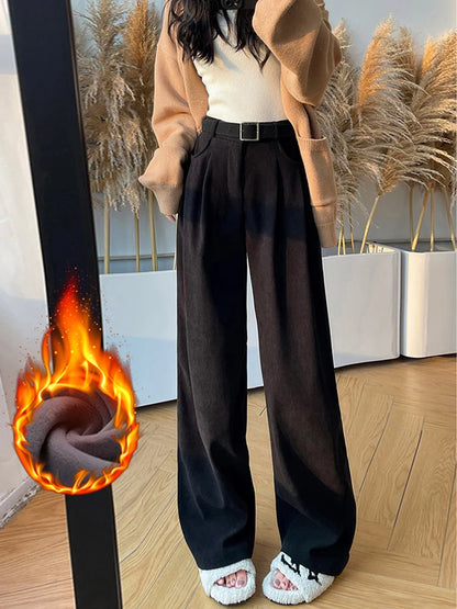 LVSANW Elegant Wide Leg Pants for Women 2024 Autumn New Maillard Full Length Trousers Winter Women's Baggy Pants with Velvet Sweatpants