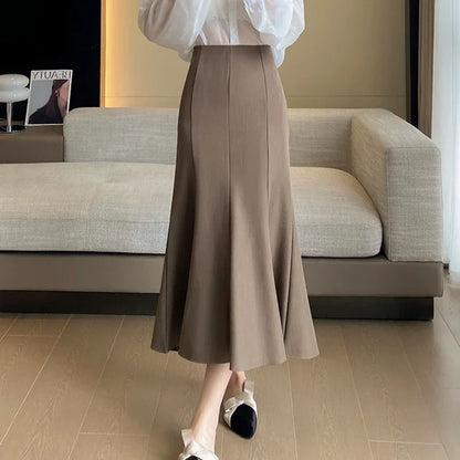 LVSANW Elegant Women Black Suit Skirts 2025 Winter Fashion High Waist Faldas Largas Autumn Korean Style Office Mid Length Skirt Red