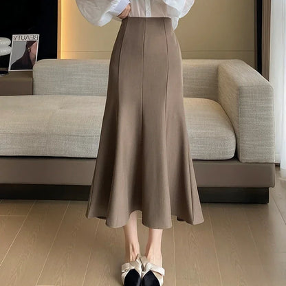 LVSANW Elegant Women Black Suit Skirts 2025 Winter Fashion High Waist Faldas Largas Autumn Korean Style Office Mid Length Skirt Red