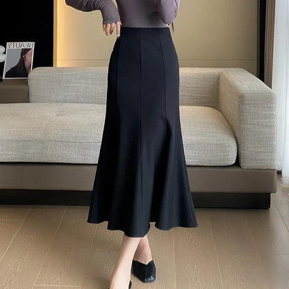 LVSANW Elegant Women Black Suit Skirts 2025 Winter Fashion High Waist Faldas Largas Autumn Korean Style Office Mid Length Skirt Red