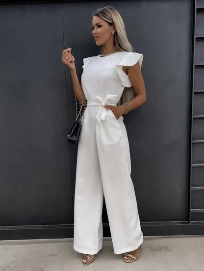 LVSANW Elegant Women's Jumpsuits 2024 Summer Solid Casual Fashion Ruffle Lace Jumpsuits Female One Piece Garment S-XXL