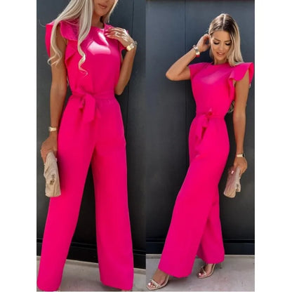 LVSANW Elegant Women's Jumpsuits 2024 Summer Solid Casual Fashion Ruffle Lace Jumpsuits Female One Piece Garment S-XXL