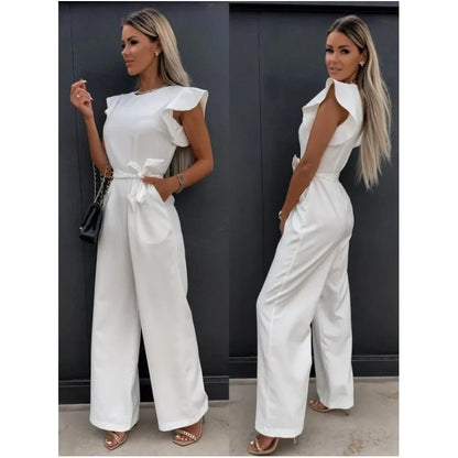 LVSANW Elegant Women's Jumpsuits 2024 Summer Solid Casual Fashion Ruffle Lace Jumpsuits Female One Piece Garment S-XXL