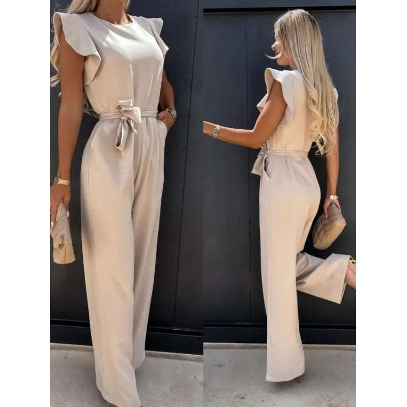 LVSANW Elegant Women's Jumpsuits 2024 Summer Solid Casual Fashion Ruffle Lace Jumpsuits Female One Piece Garment S-XXL