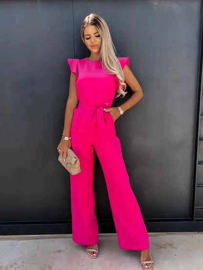 LVSANW Elegant Women's Jumpsuits 2024 Summer Solid Casual Fashion Ruffle Lace Jumpsuits Female One Piece Garment S-XXL