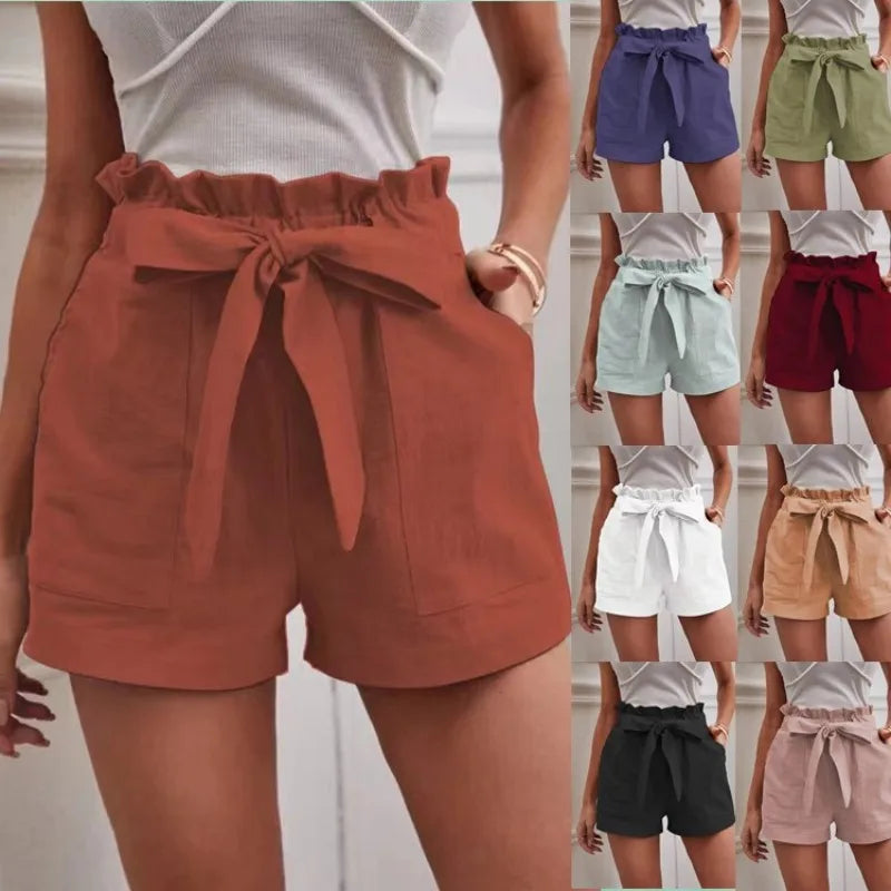 LVSANW Europe and America Cross border New Summer Women's Loose Linen Casual Shorts Pockets Solid Large High Waist Wide Leg Pants