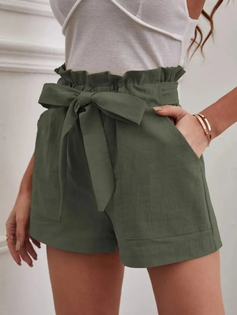 LVSANW Europe and America Cross border New Summer Women's Loose Linen Casual Shorts Pockets Solid Large High Waist Wide Leg Pants