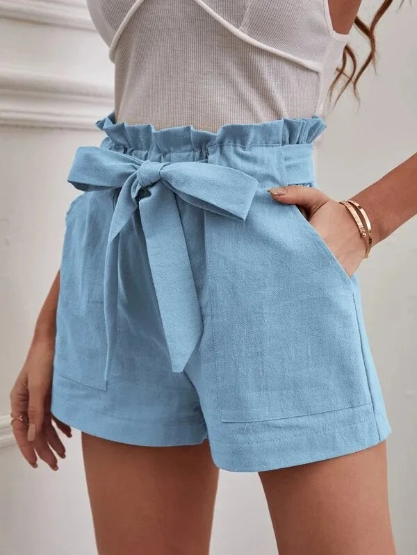 LVSANW Europe and America Cross border New Summer Women's Loose Linen Casual Shorts Pockets Solid Large High Waist Wide Leg Pants