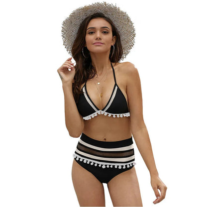 LVSANW European and American New Beach Bikini Bikini Swimsuit Female Tassel Swimwear High Waist Split Swimsuit