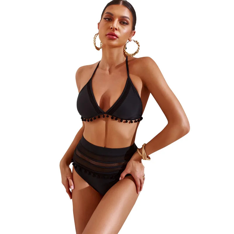 LVSANW European and American New Beach Bikini Bikini Swimsuit Female Tassel Swimwear High Waist Split Swimsuit