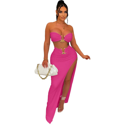 LVSANW European and American women's casual fashion sexy irregular skirt suit beach dress