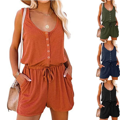 LVSANW European and American women's summer cross-border new sleeveless jumpsuit waist casual loose wide leg shorts