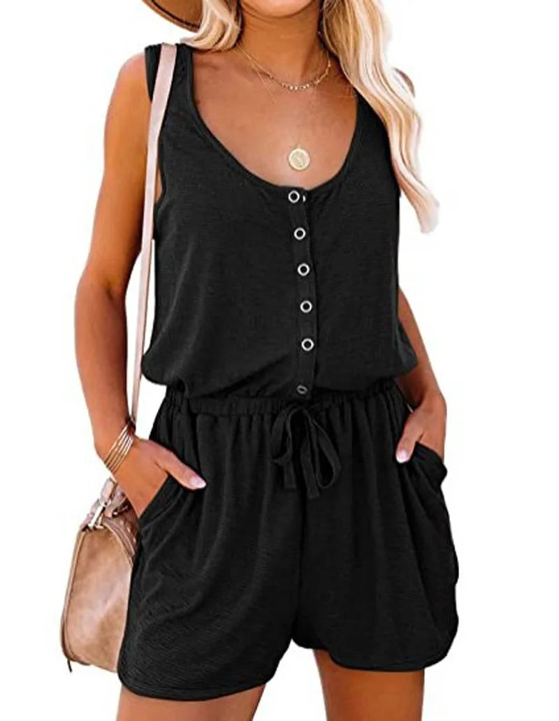 LVSANW European and American women's summer cross-border new sleeveless jumpsuit waist casual loose wide leg shorts