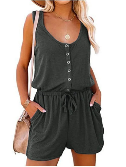 LVSANW European and American women's summer cross-border new sleeveless jumpsuit waist casual loose wide leg shorts