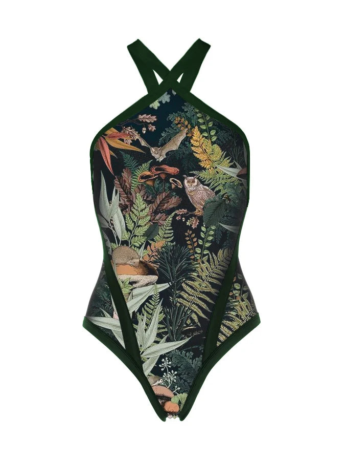 LVSANW Fantasy Jungle One-Piece Swimsuit Cover Up  Female Retro Swimwear Flower Printed Bathing Suit Luxy Bikini