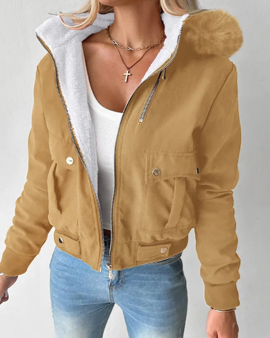 LVSANW Fashion Coat Women Streetwear 2025 Autumn/Winter Versatile Casual Zipper Thickened Long Sleeves Hooded Short Jacket for Female