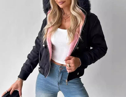 LVSANW Fashion Coat Women Streetwear 2025 Autumn/Winter Versatile Casual Zipper Thickened Long Sleeves Hooded Short Jacket for Female