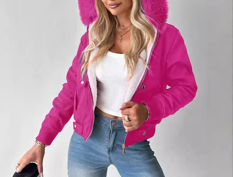 LVSANW Fashion Coat Women Streetwear 2025 Autumn/Winter Versatile Casual Zipper Thickened Long Sleeves Hooded Short Jacket for Female